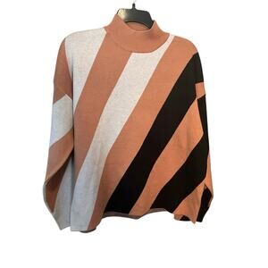 Tahari Womens Mock Neck Sweater Diagonal Striped Long Sleeve Knit Size Large NWT